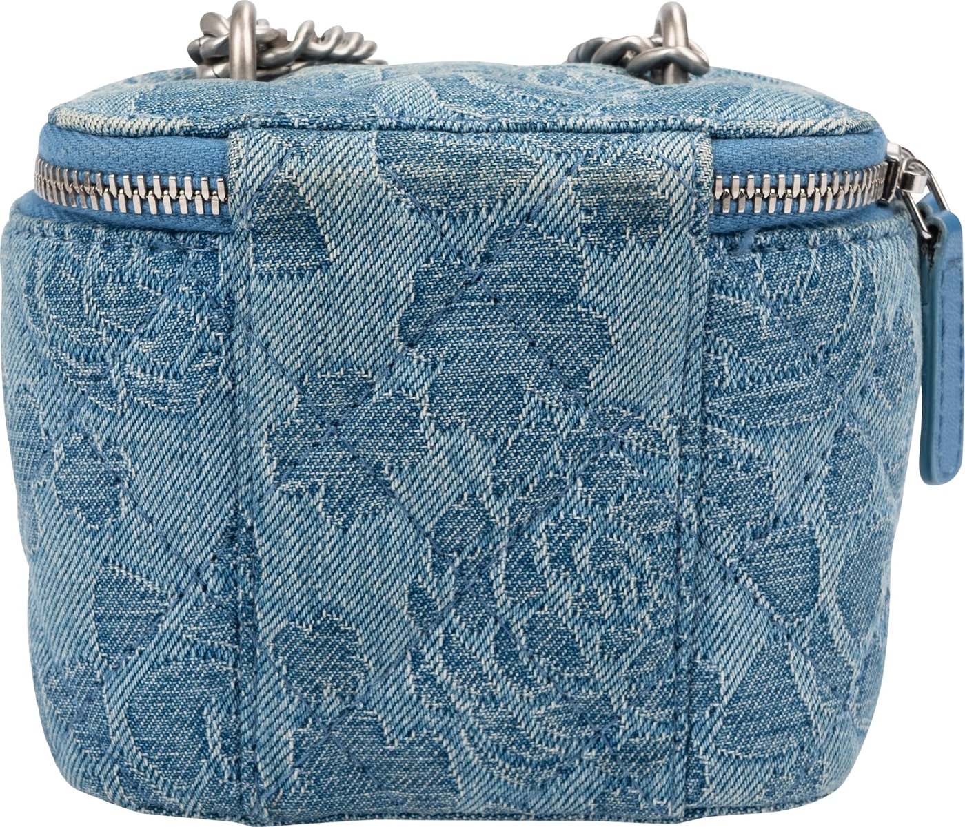 Chanel Quilted Denim Camellia Monogram Adjustable Mini Vanity Case Crossbody Bag