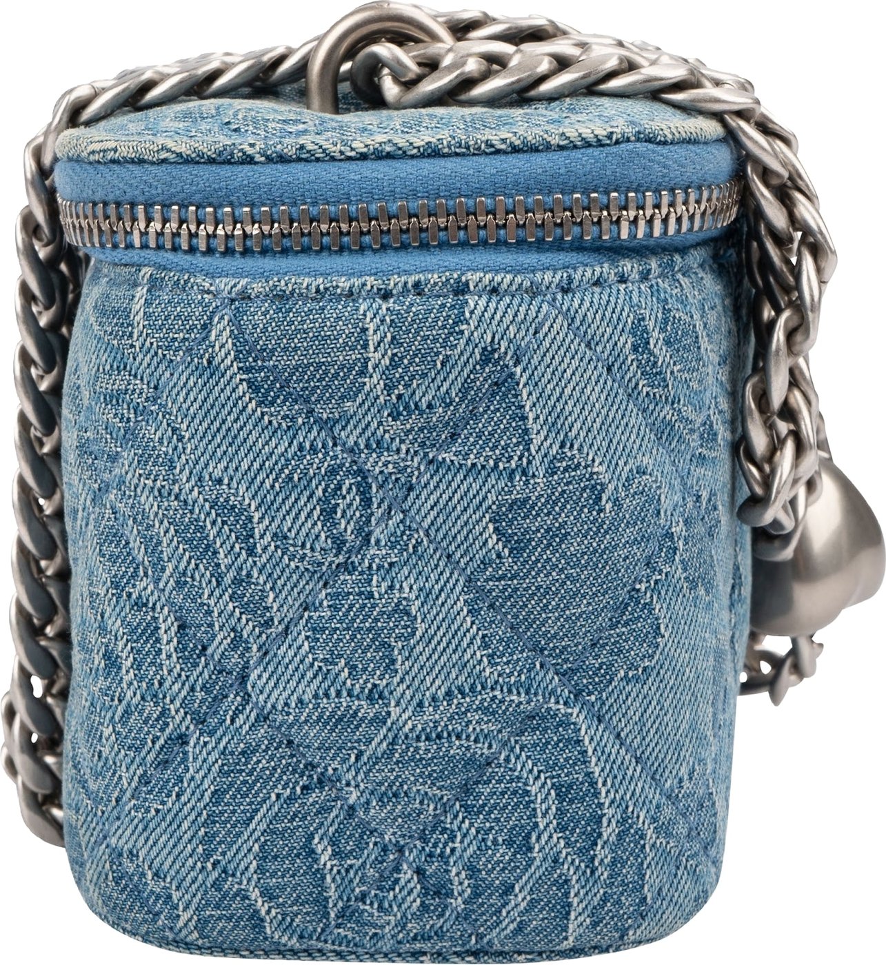 Chanel Quilted Denim Camellia Monogram Adjustable Mini Vanity Case Crossbody Bag