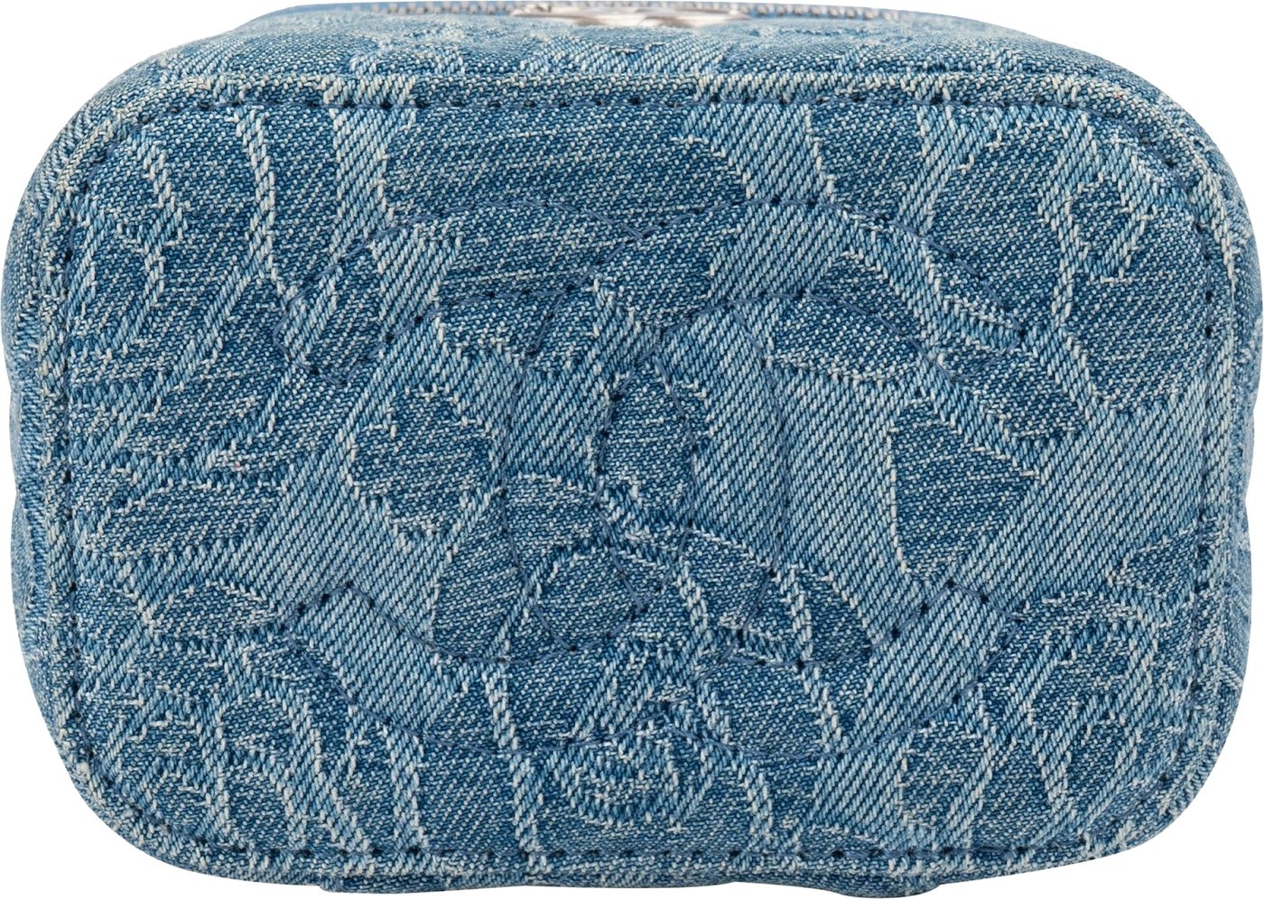 Chanel Quilted Denim Camellia Monogram Adjustable Mini Vanity Case Crossbody Bag