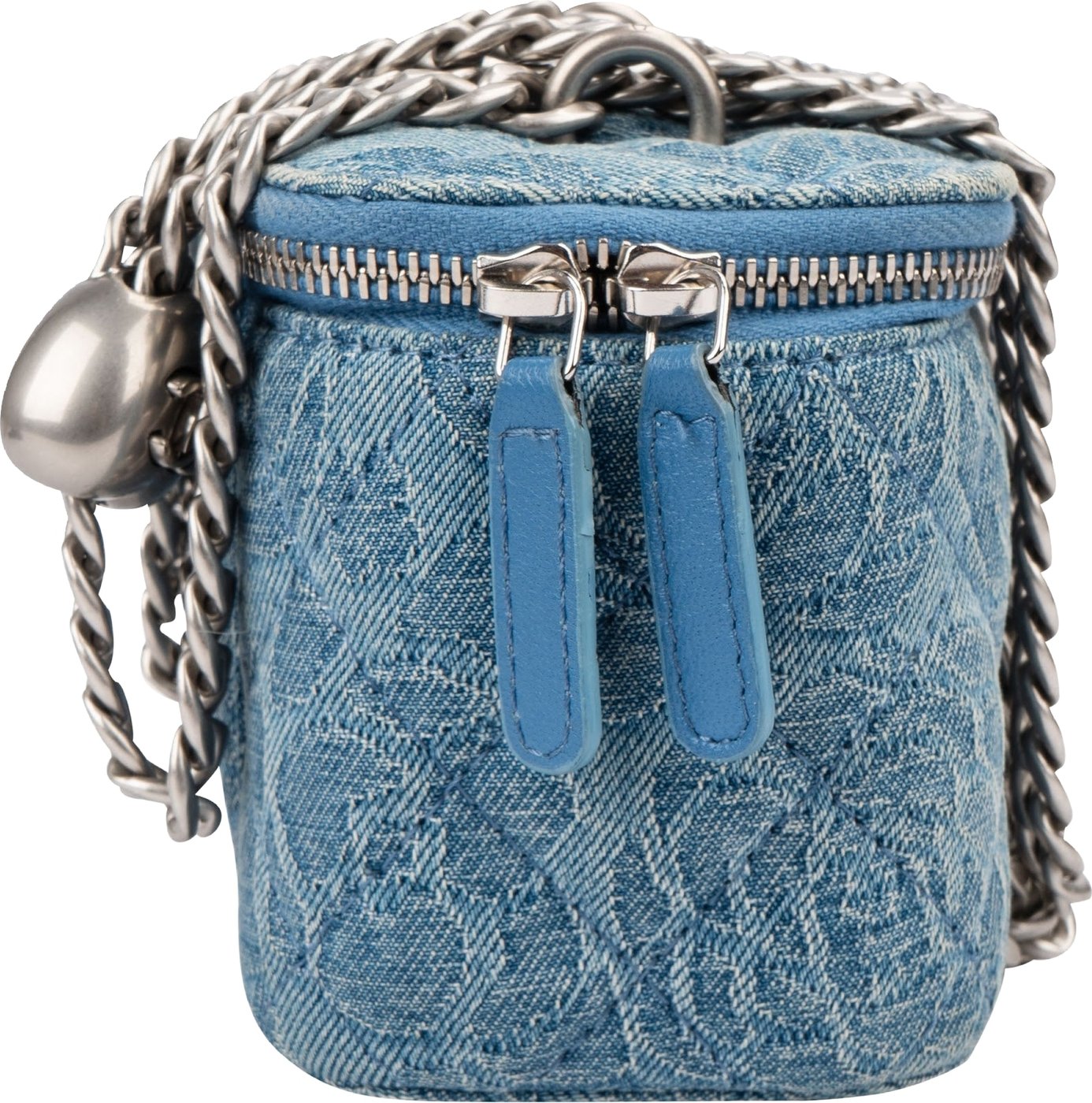 Chanel Quilted Denim Camellia Monogram Adjustable Mini Vanity Case Crossbody Bag