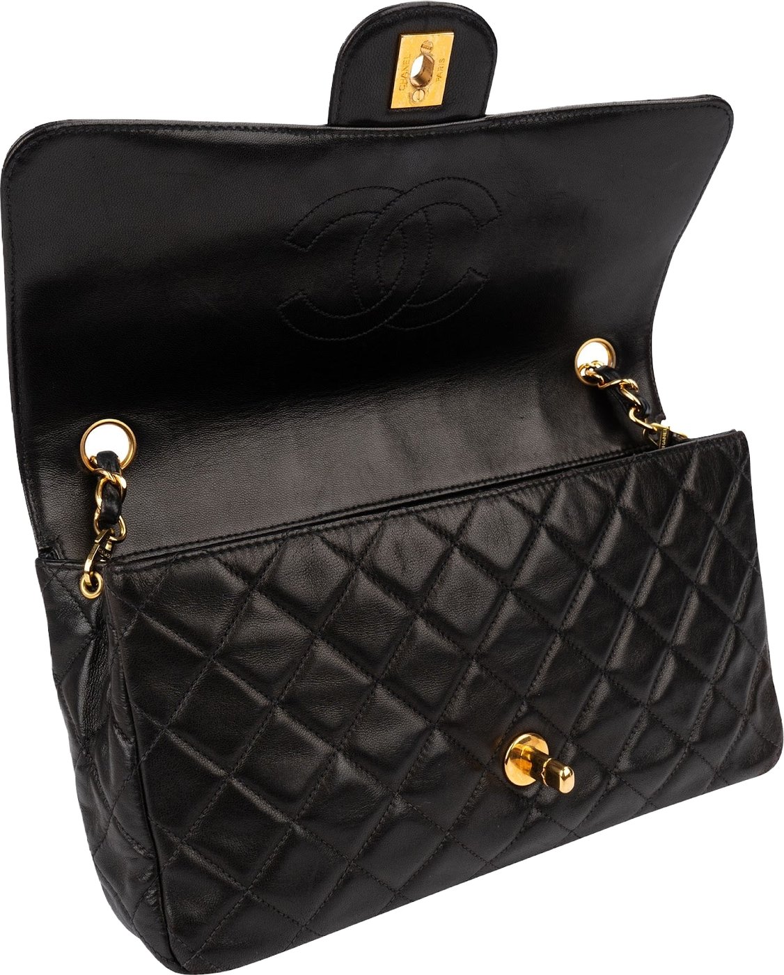 Chanel Soft Quilted Lambskin 24K Gold Medium Single Flap Crossbody Bag