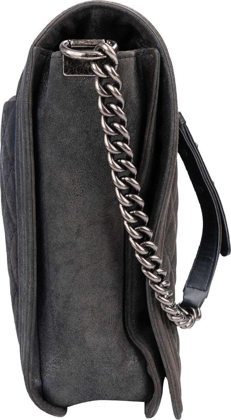 Chanel XXL Quilted Glittered Suede Boy Single Flap Maxi Crossbody Bag