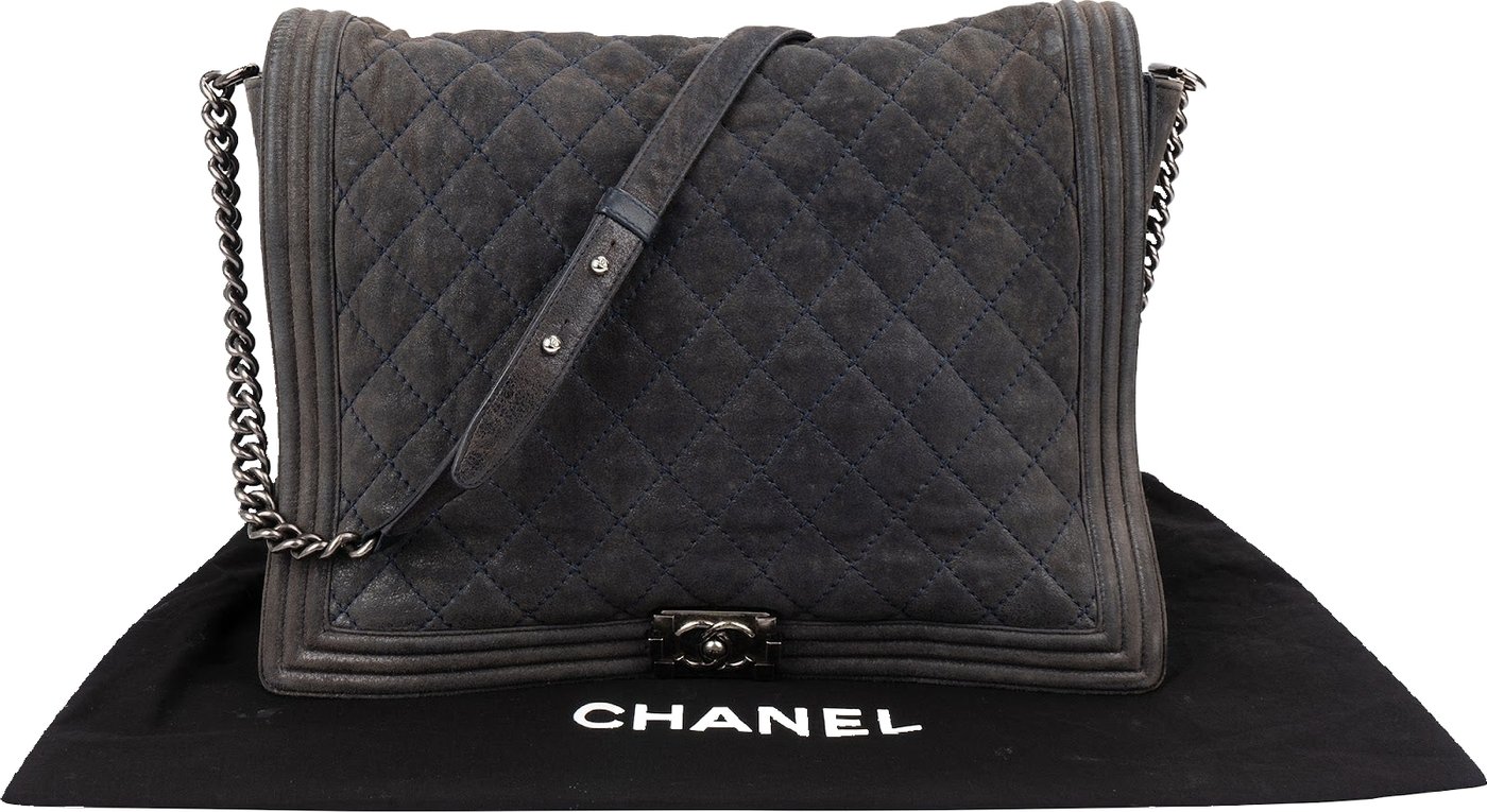 Chanel XXL Quilted Glittered Suede Boy Single Flap Maxi Crossbody Bag