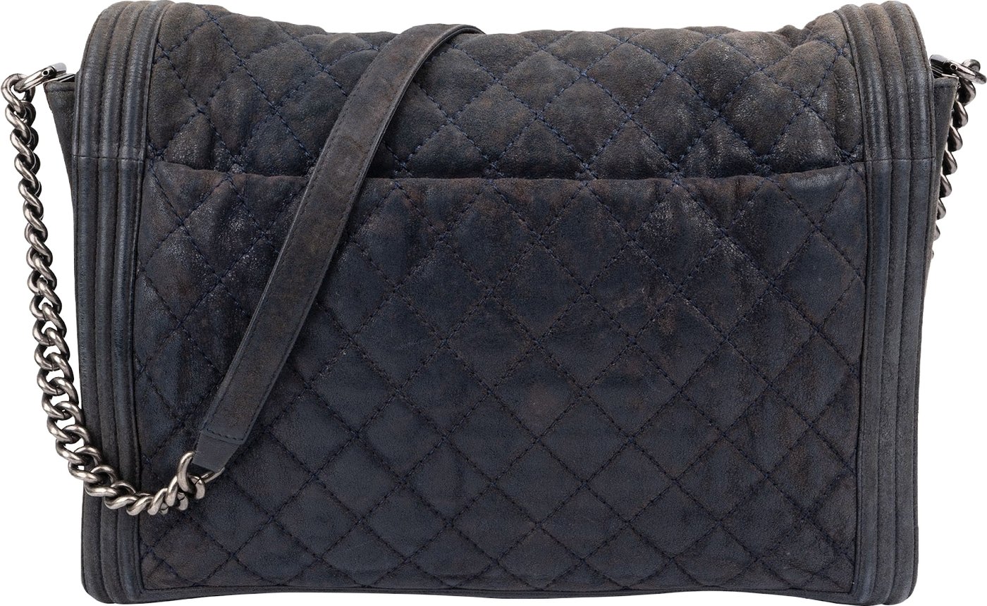 Chanel XXL Quilted Glittered Suede Boy Single Flap Maxi Crossbody Bag