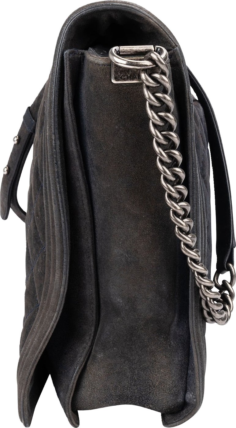 Chanel XXL Quilted Glittered Suede Boy Single Flap Maxi Crossbody Bag