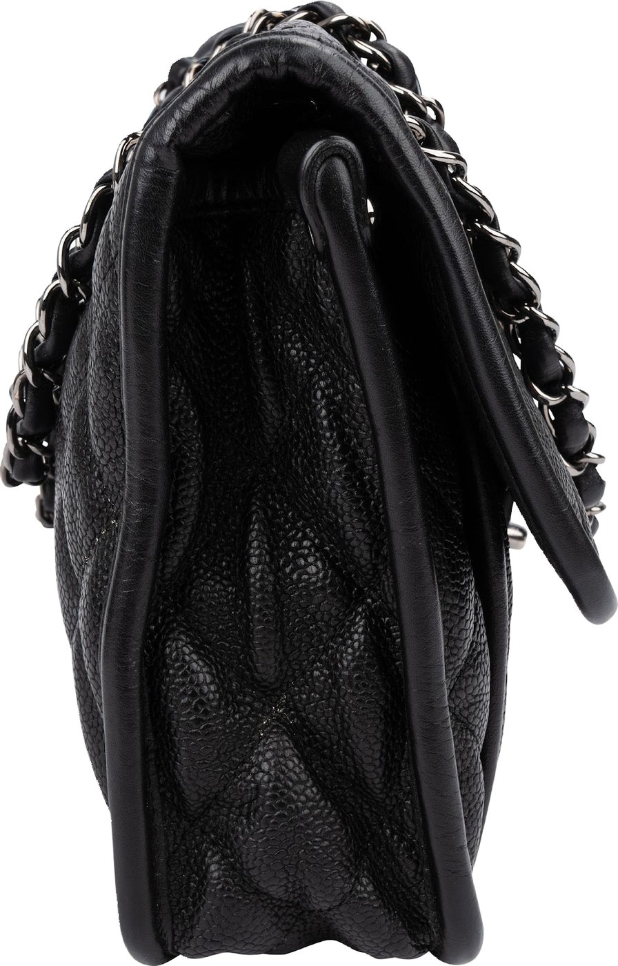 Chanel Quilted Caviar Leather Palladium Front Pocket Single Flap Shoulder Bag