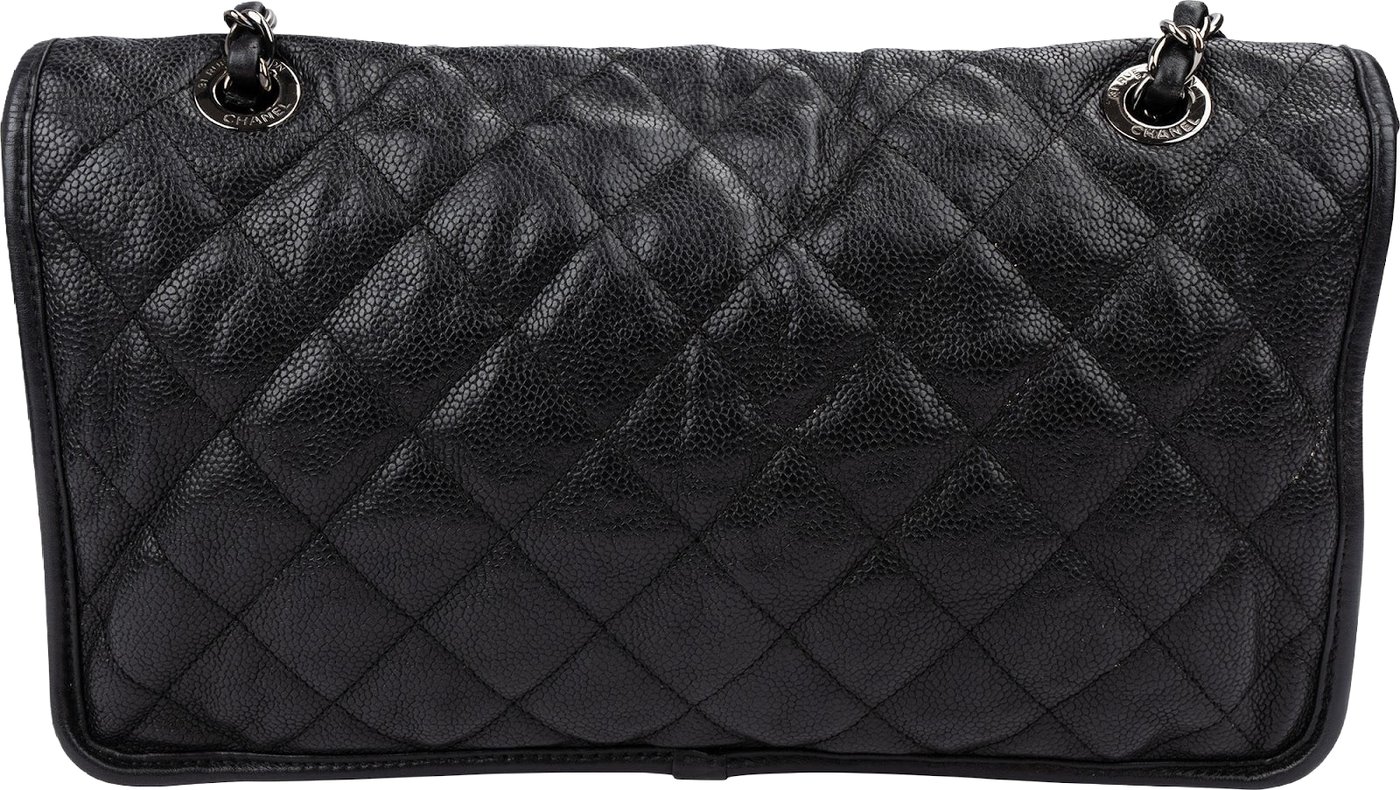Chanel Quilted Caviar Leather Palladium Front Pocket Single Flap Shoulder Bag