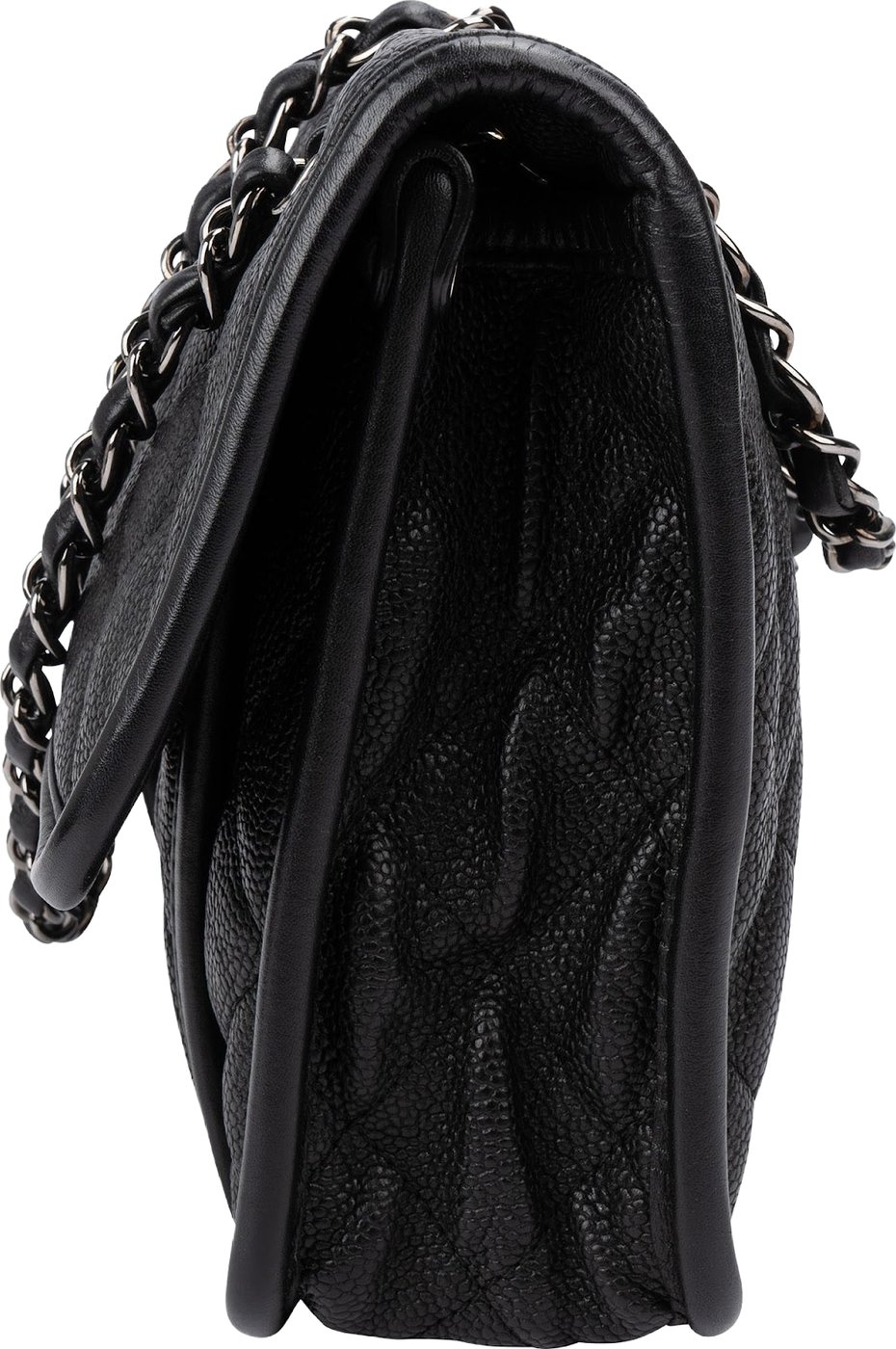 Chanel Quilted Caviar Leather Palladium Front Pocket Single Flap Shoulder Bag