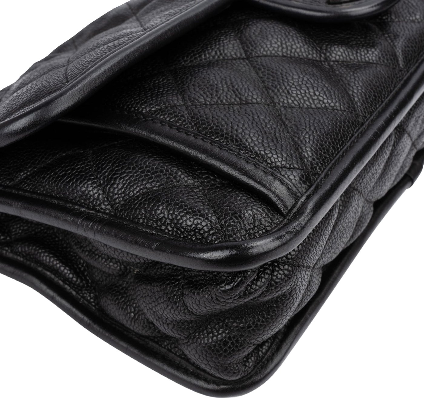 Chanel Quilted Caviar Leather Palladium Front Pocket Single Flap Shoulder Bag
