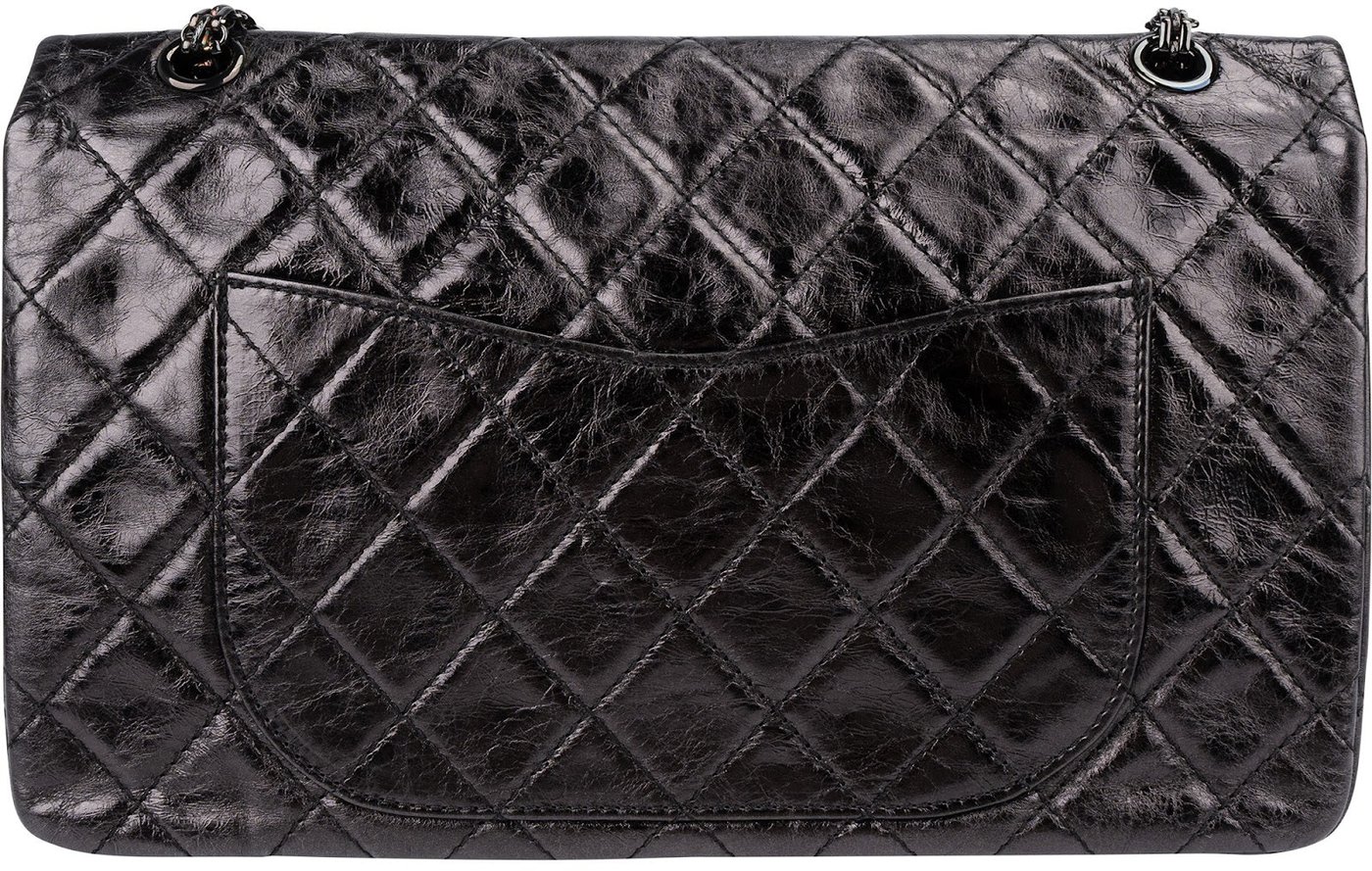 Chanel Aged Qulited Calfskin 2.55 Reissue So Black Jumbo Double Flap Crossbody Bag
