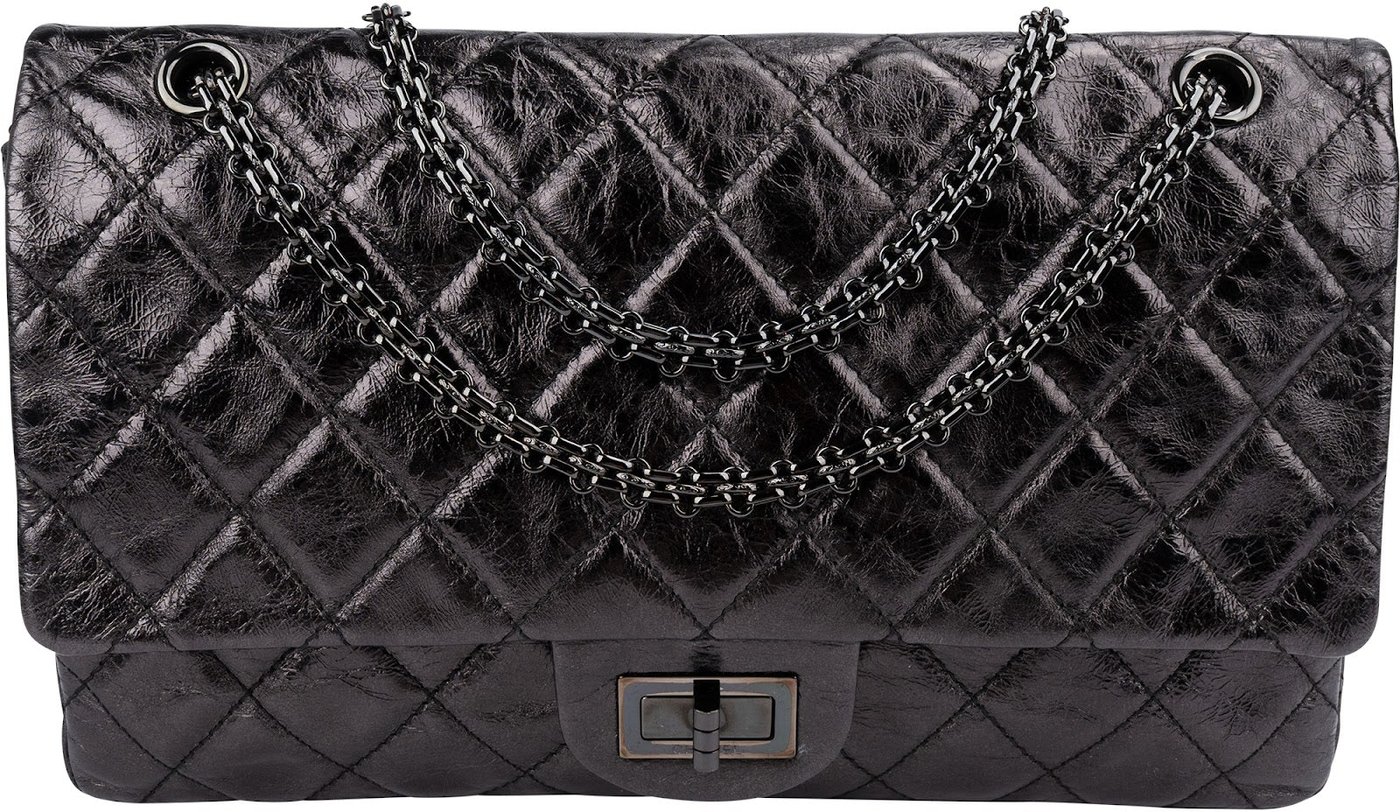 Chanel Aged Qulited Calfskin 2.55 Reissue So Black Jumbo Double Flap Crossbody Bag