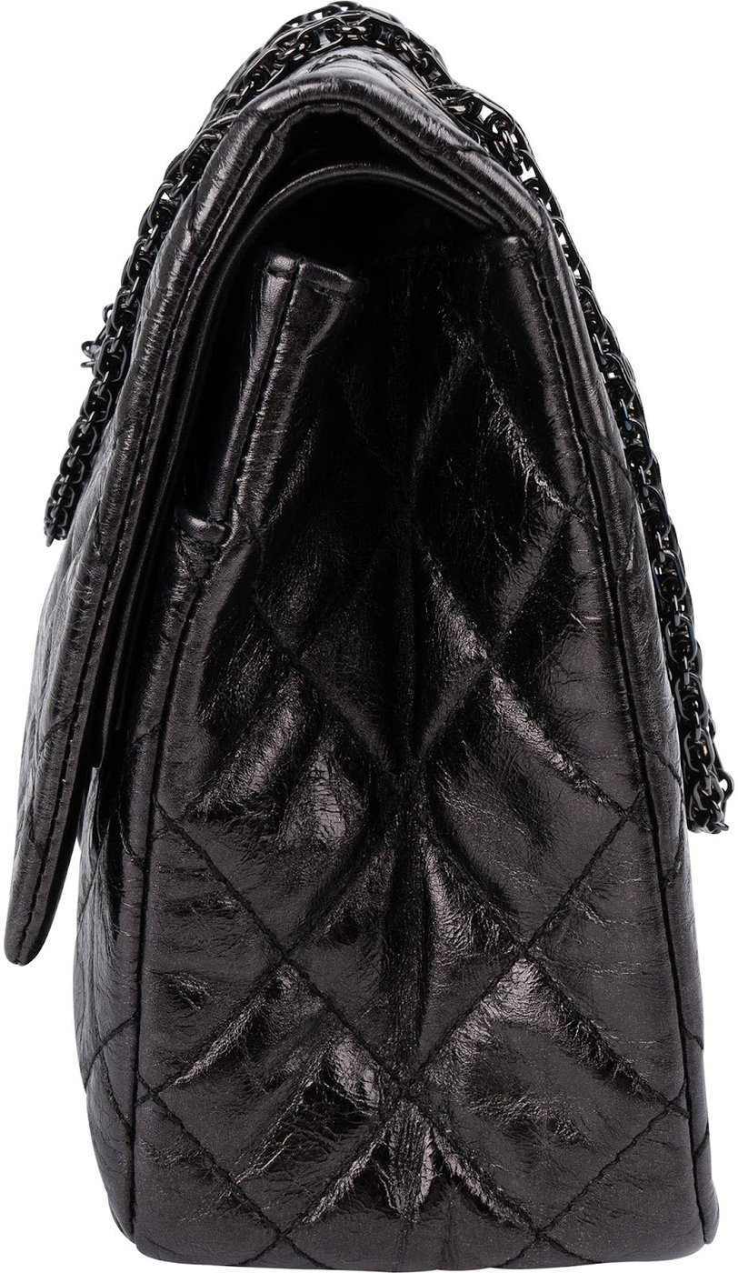 Chanel Aged Qulited Calfskin 2.55 Reissue So Black Jumbo Double Flap Crossbody Bag