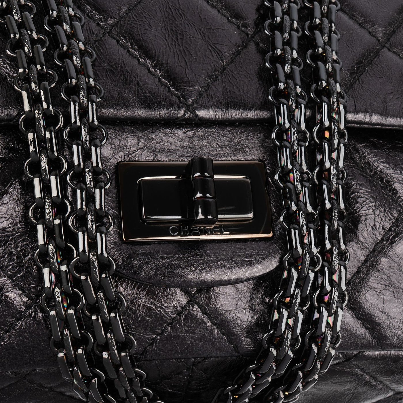 Chanel Aged Qulited Calfskin 2.55 Reissue So Black Jumbo Double Flap Crossbody Bag