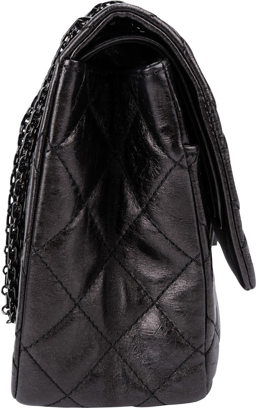 Chanel Aged Qulited Calfskin 2.55 Reissue So Black Jumbo Double Flap Crossbody Bag