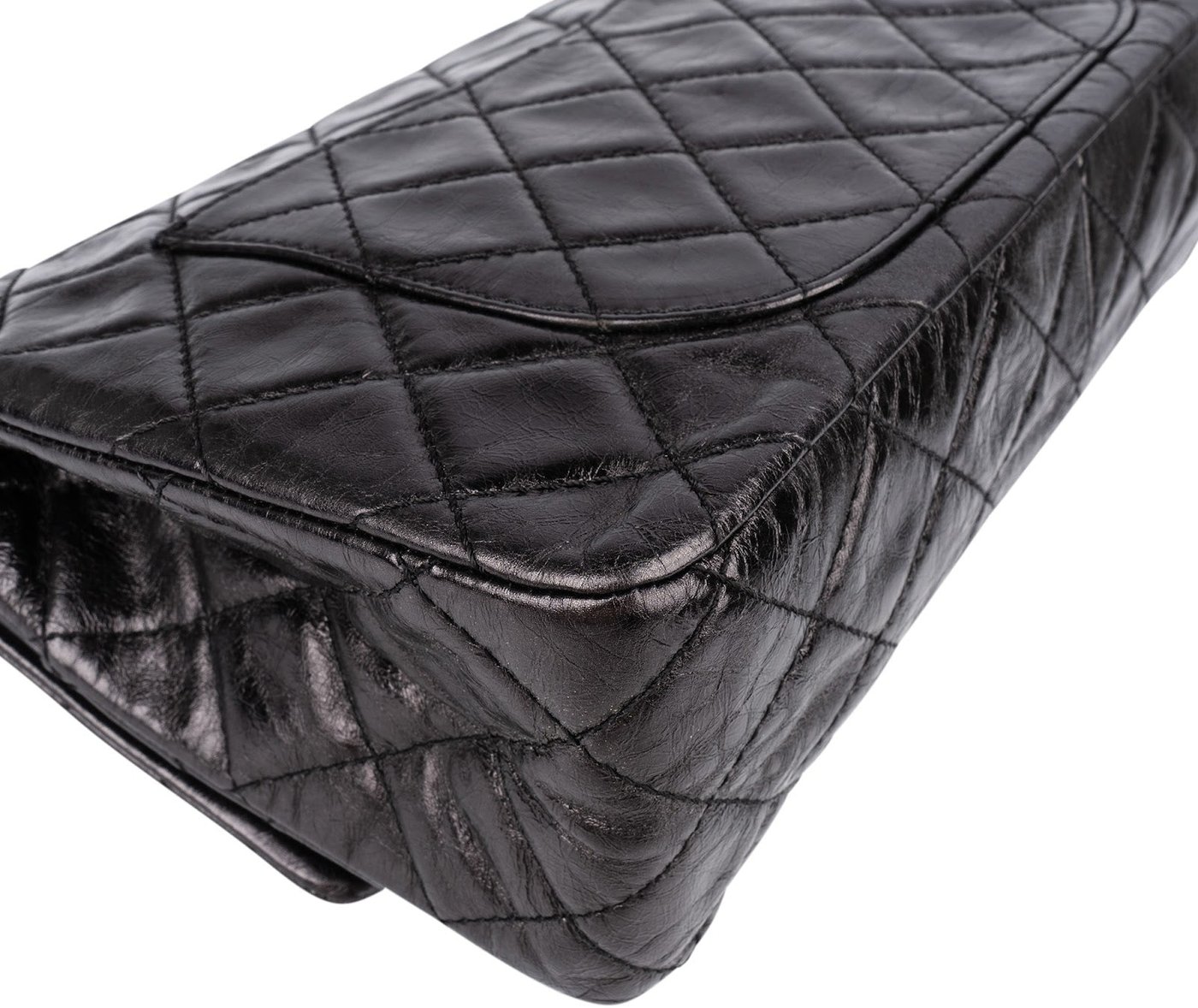 Chanel Aged Qulited Calfskin 2.55 Reissue So Black Jumbo Double Flap Crossbody Bag