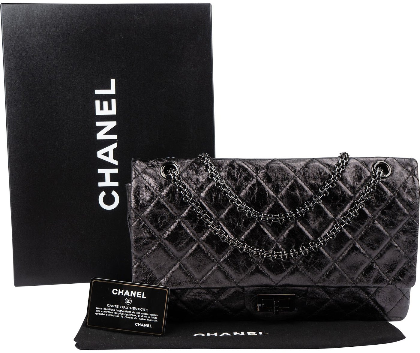 Chanel Aged Qulited Calfskin 2.55 Reissue So Black Jumbo Double Flap Crossbody Bag