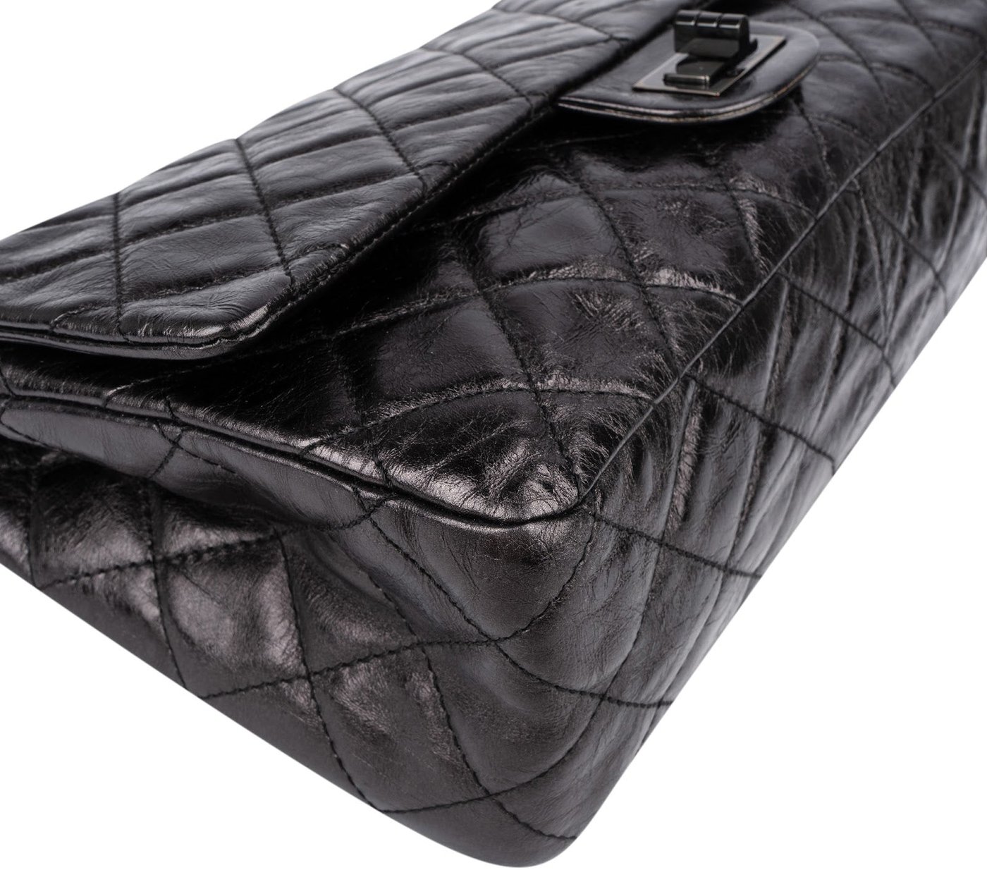 Chanel Aged Qulited Calfskin 2.55 Reissue So Black Jumbo Double Flap Crossbody Bag