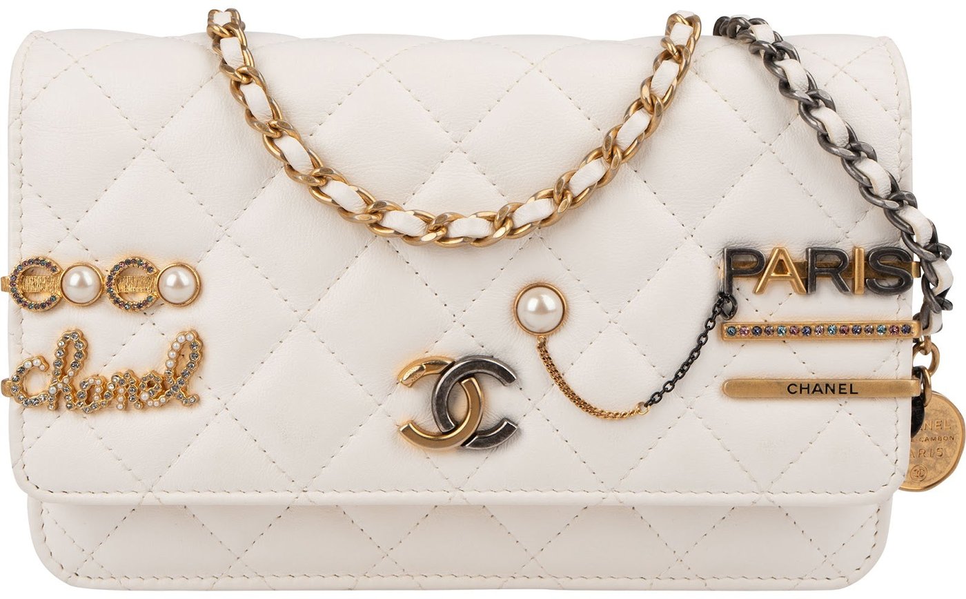 Chanel Quilted Lambskin Paris-Cosmopolite Charms Two-Tone Wallet On Chain Crossbody Bag