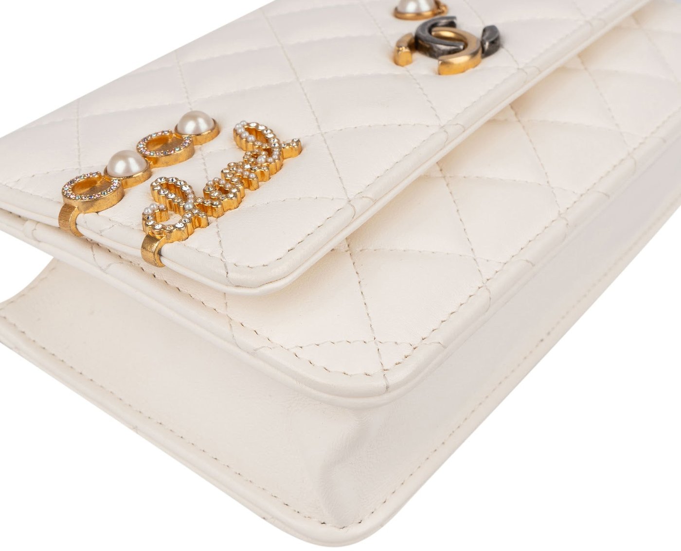 Chanel Quilted Lambskin Paris-Cosmopolite Charms Two-Tone Wallet On Chain Crossbody Bag