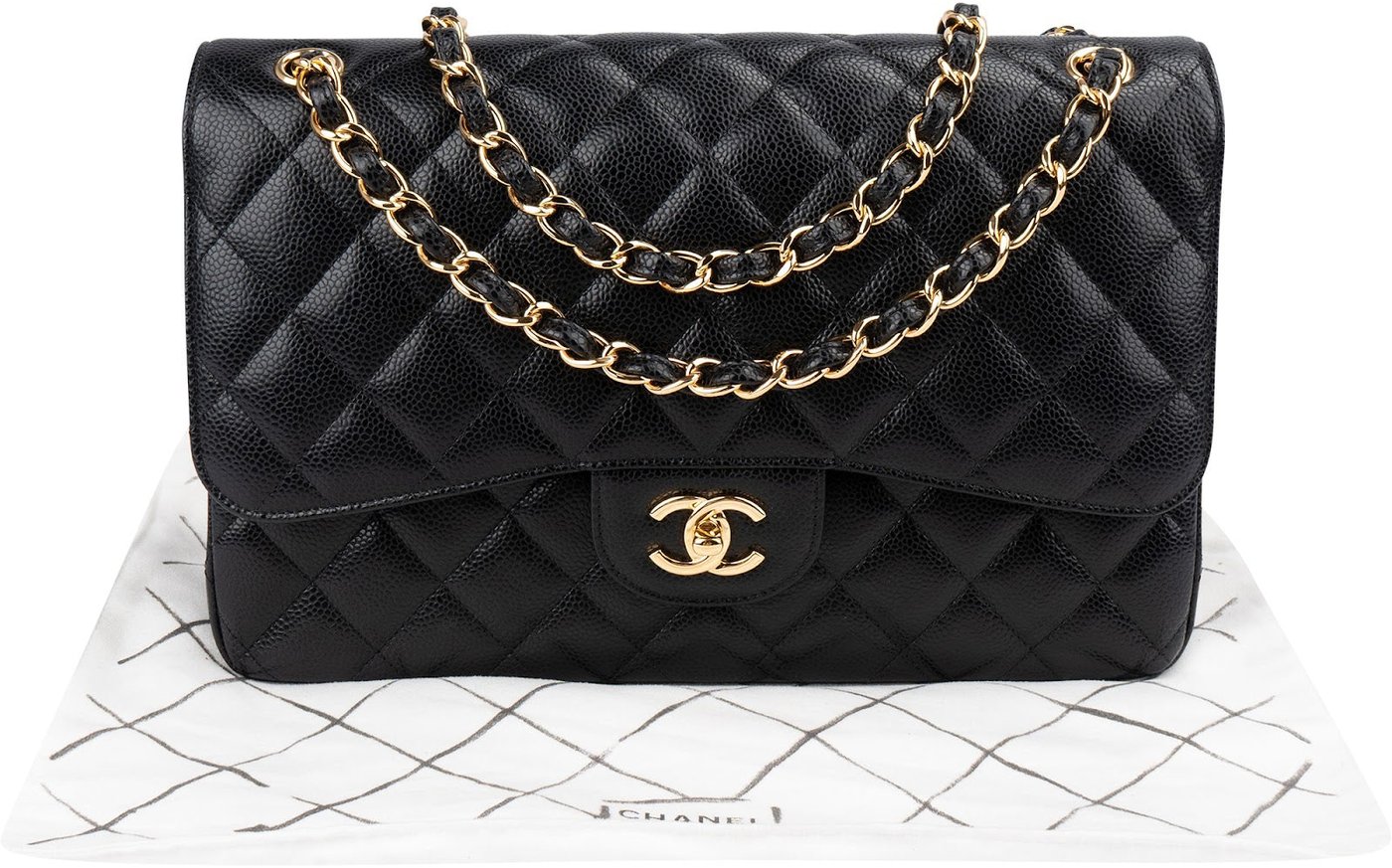 Chanel Quilted Caviar Leather Jumbo Double Flap Crossbody Bag