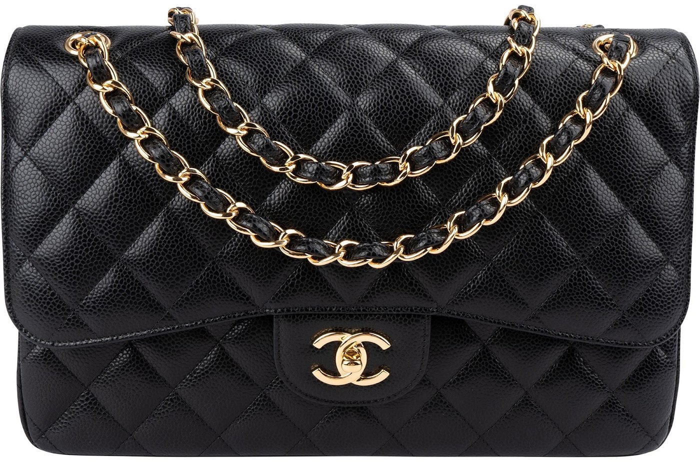 Chanel Quilted Caviar Leather Jumbo Double Flap Crossbody Bag