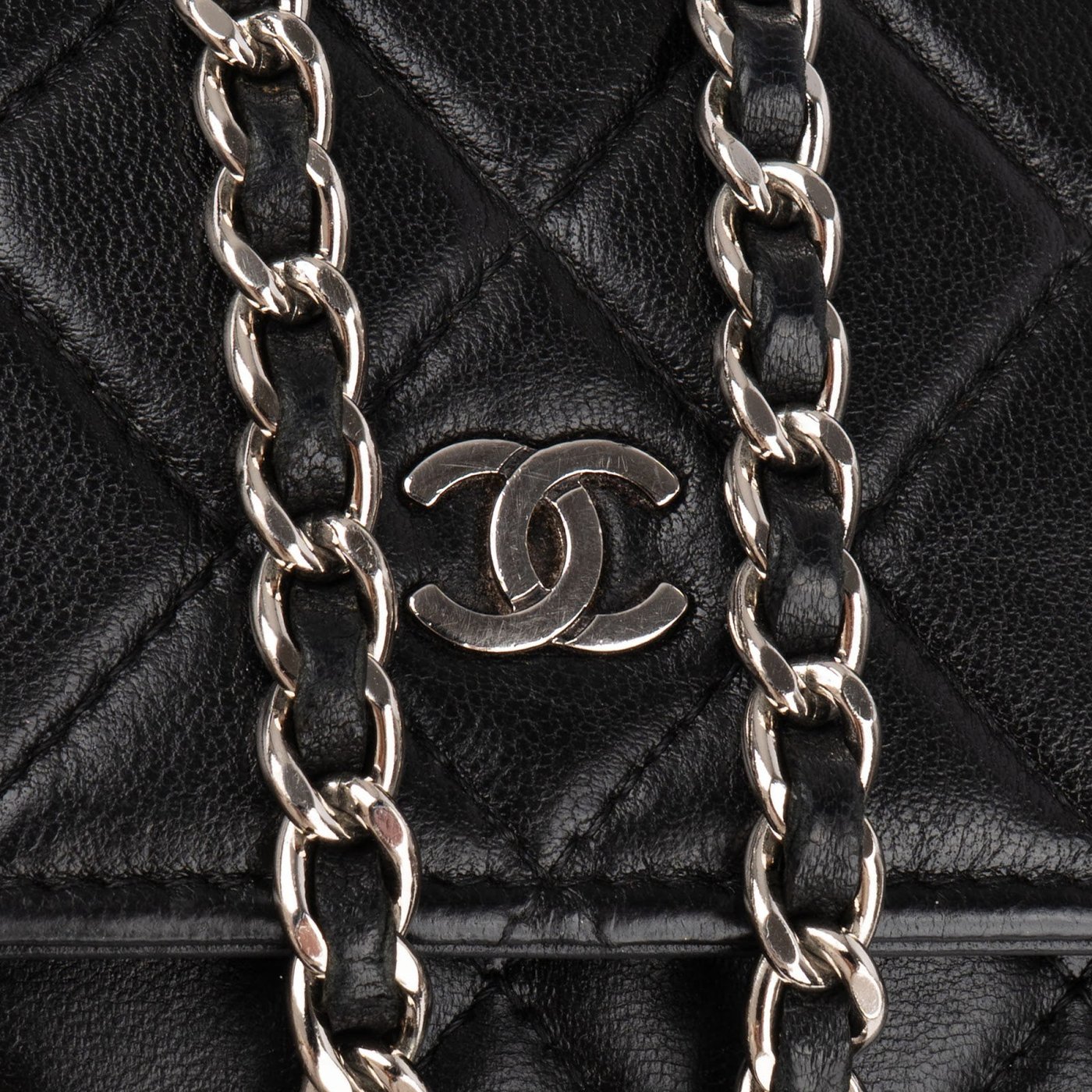 Chanel Quilted Lambskin Palladium Wallet On Chain Crossbody Bag