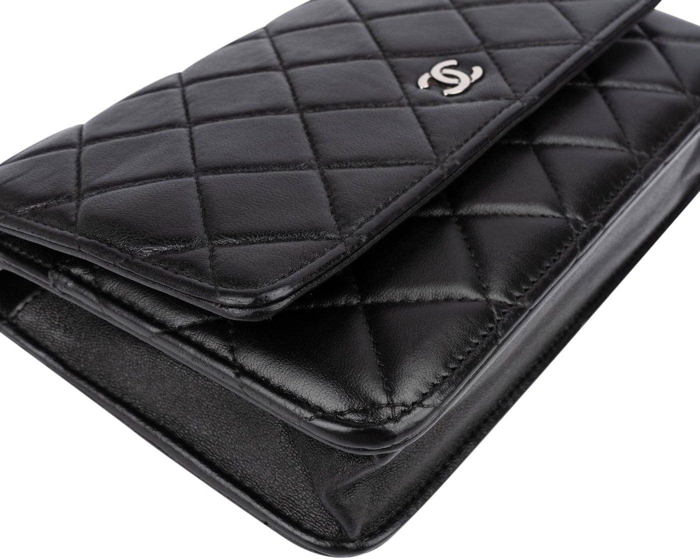 Chanel Quilted Lambskin Palladium Wallet On Chain Crossbody Bag
