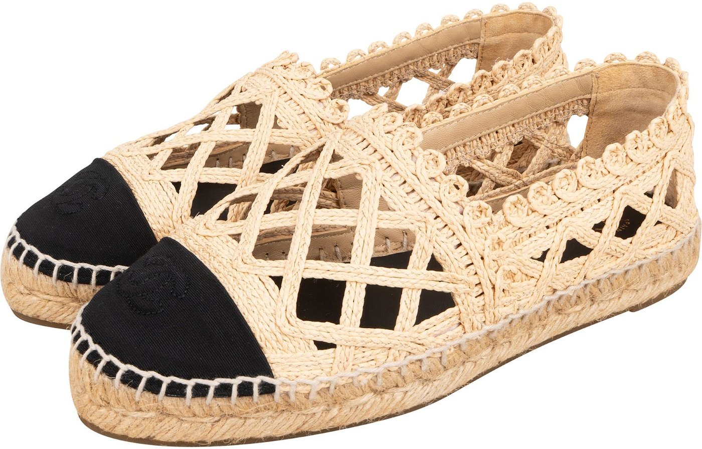 Chanel Raffia Cage CC Espadrilles Shoes (37)