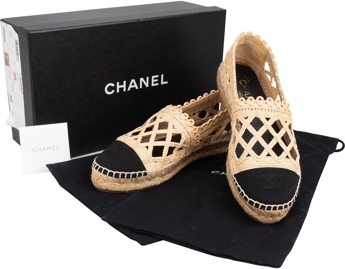 Chanel Raffia Cage CC Espadrilles Shoes (37)