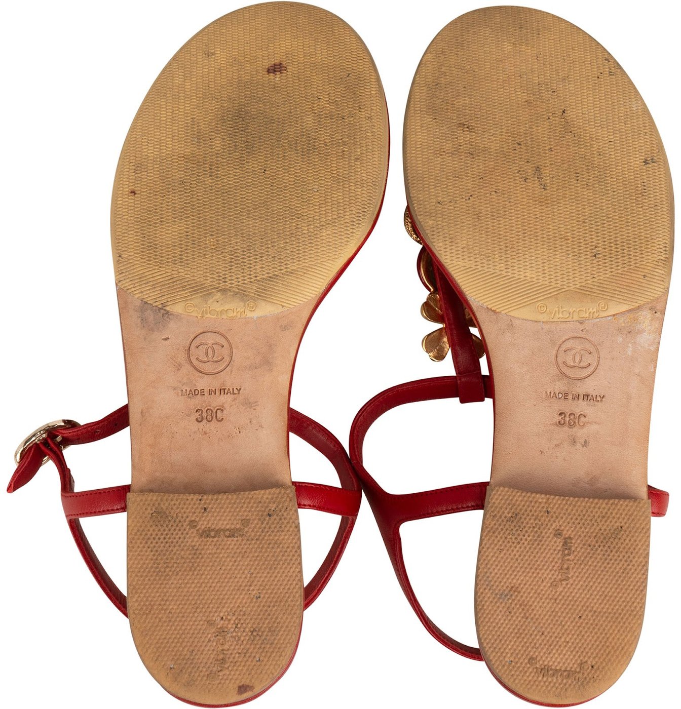 Chanel Red Leather CC Clover Medallion Thong Sandals (38)