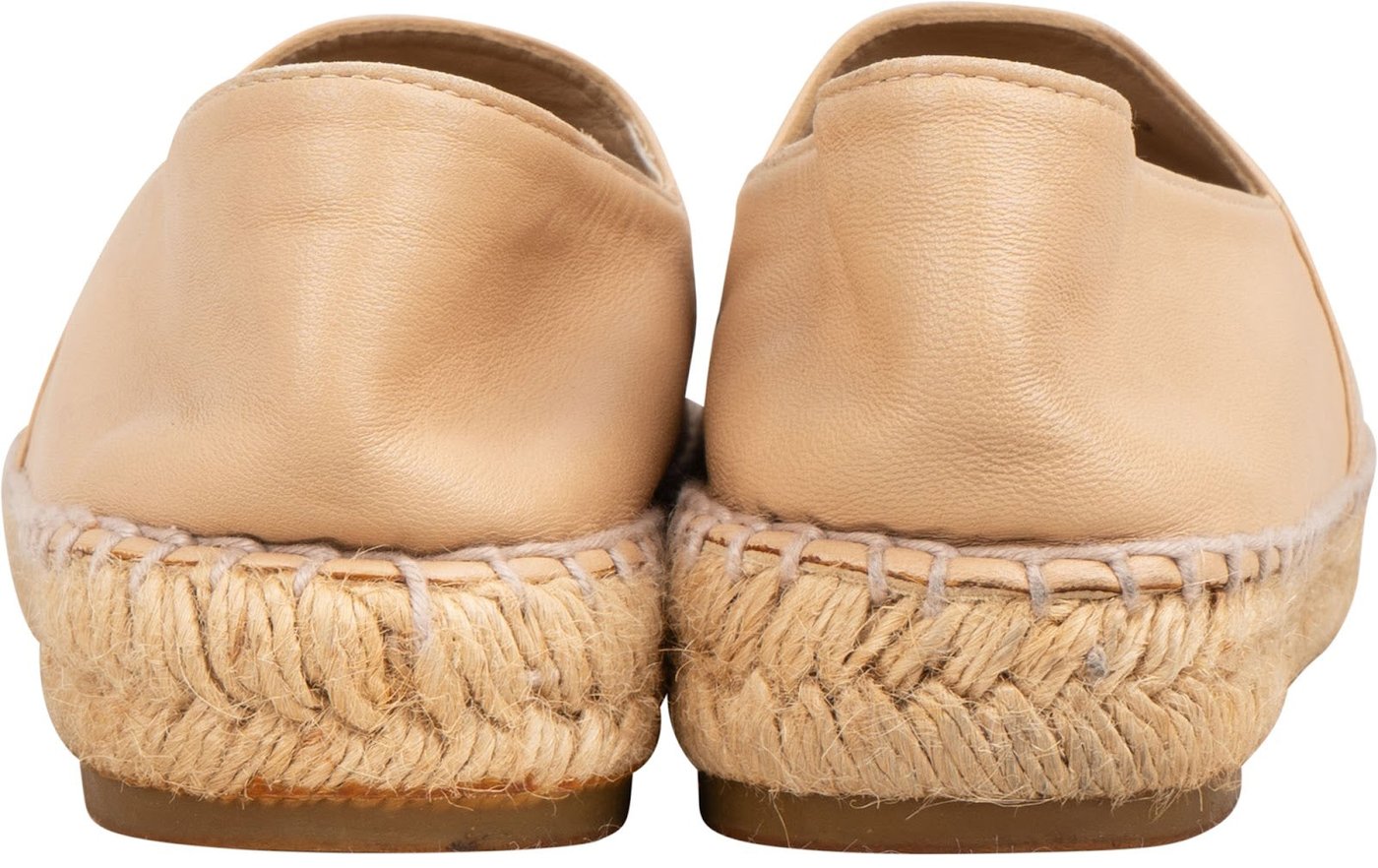 Chanel Beige Leather CC Cap Toe Espadrilles Shoes (37)