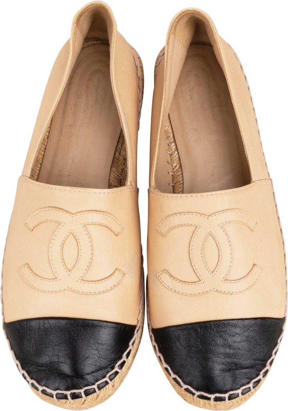 Chanel Beige Leather CC Cap Toe Espadrilles Shoes (37)