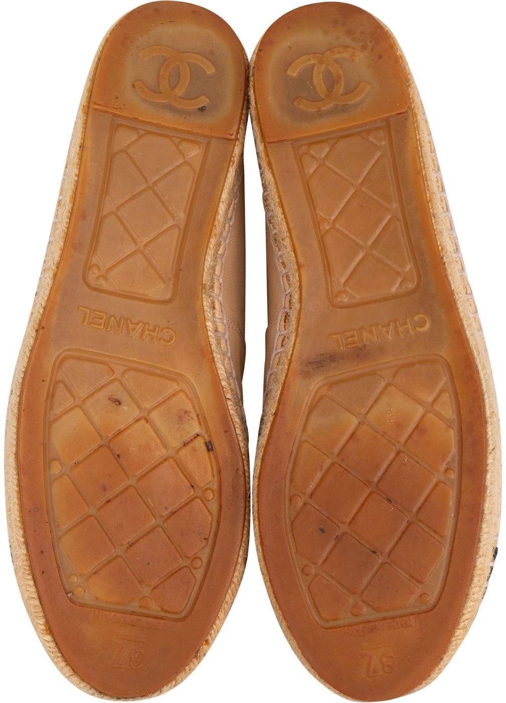 Chanel Beige Leather CC Cap Toe Espadrilles Shoes (37)