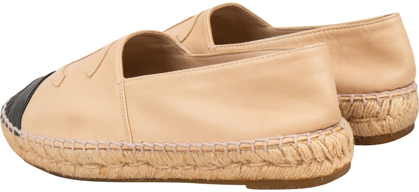 Chanel Beige Leather CC Cap Toe Espadrilles Shoes (37)