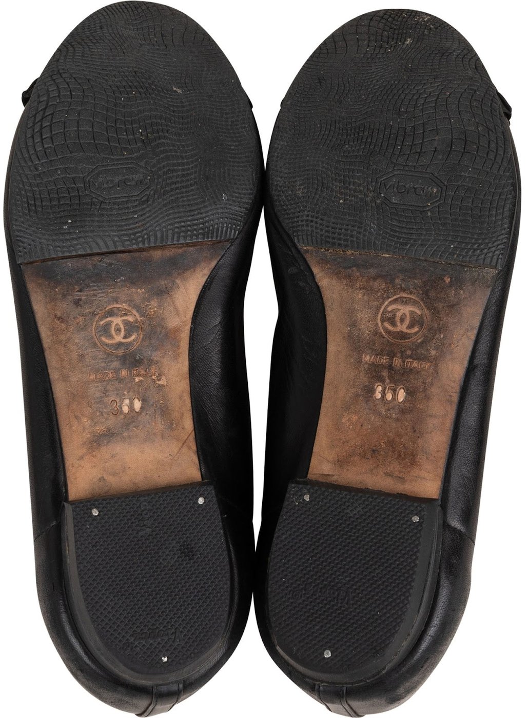 Chanel Leather Fringed Patent Cap Toe CC Elastic Ballerina Flats (35)