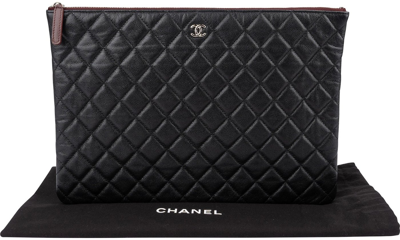 Chanel Quilted Caviar Leather Palladium Clutch