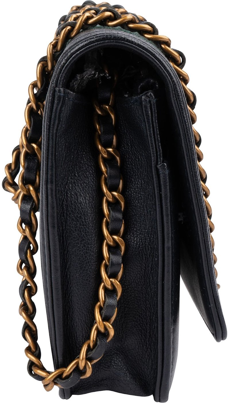 Chanel Leather Green Stitching BoyWallet On Chain Crossbody Bag