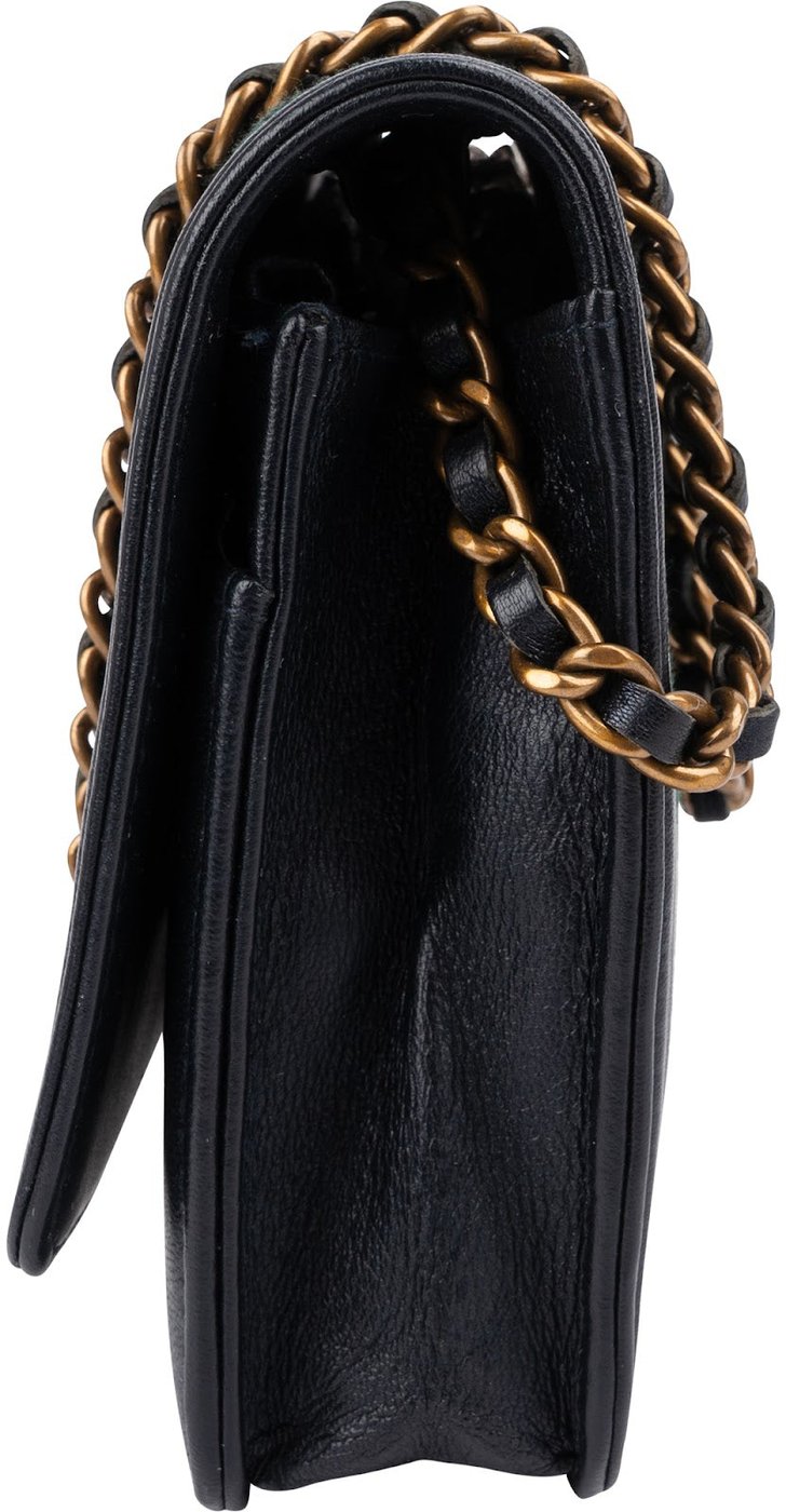 Chanel Leather Green Stitching BoyWallet On Chain Crossbody Bag