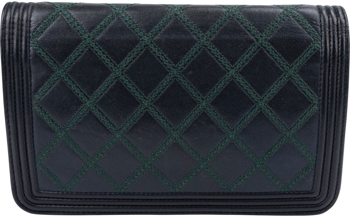 Chanel Leather Green Stitching BoyWallet On Chain Crossbody Bag