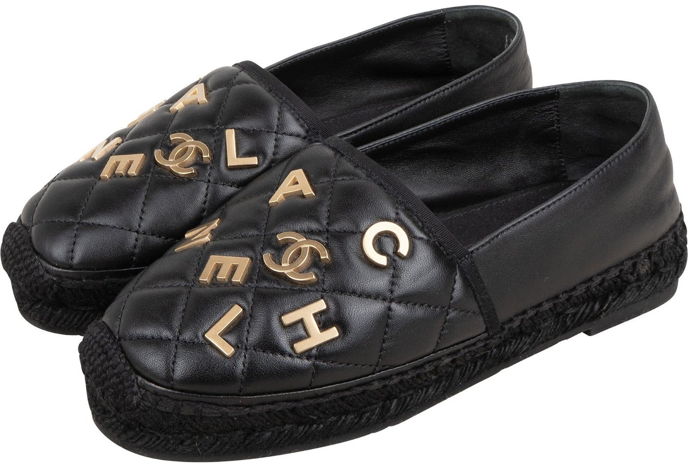 Chanel Quilted Lambskin Letter Emblem Espadrilles (36)