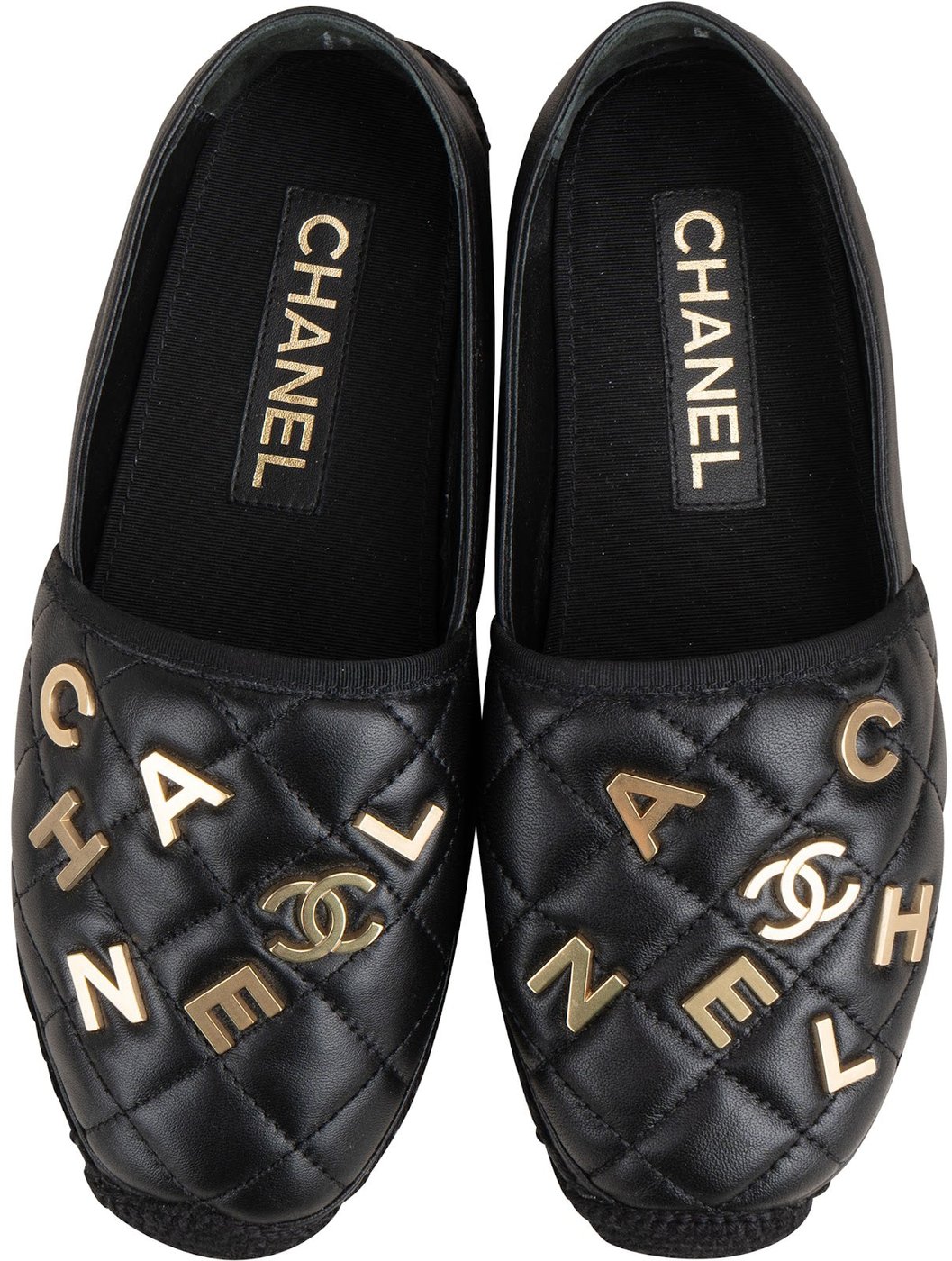 Chanel Quilted Lambskin Letter Emblem Espadrilles (36)