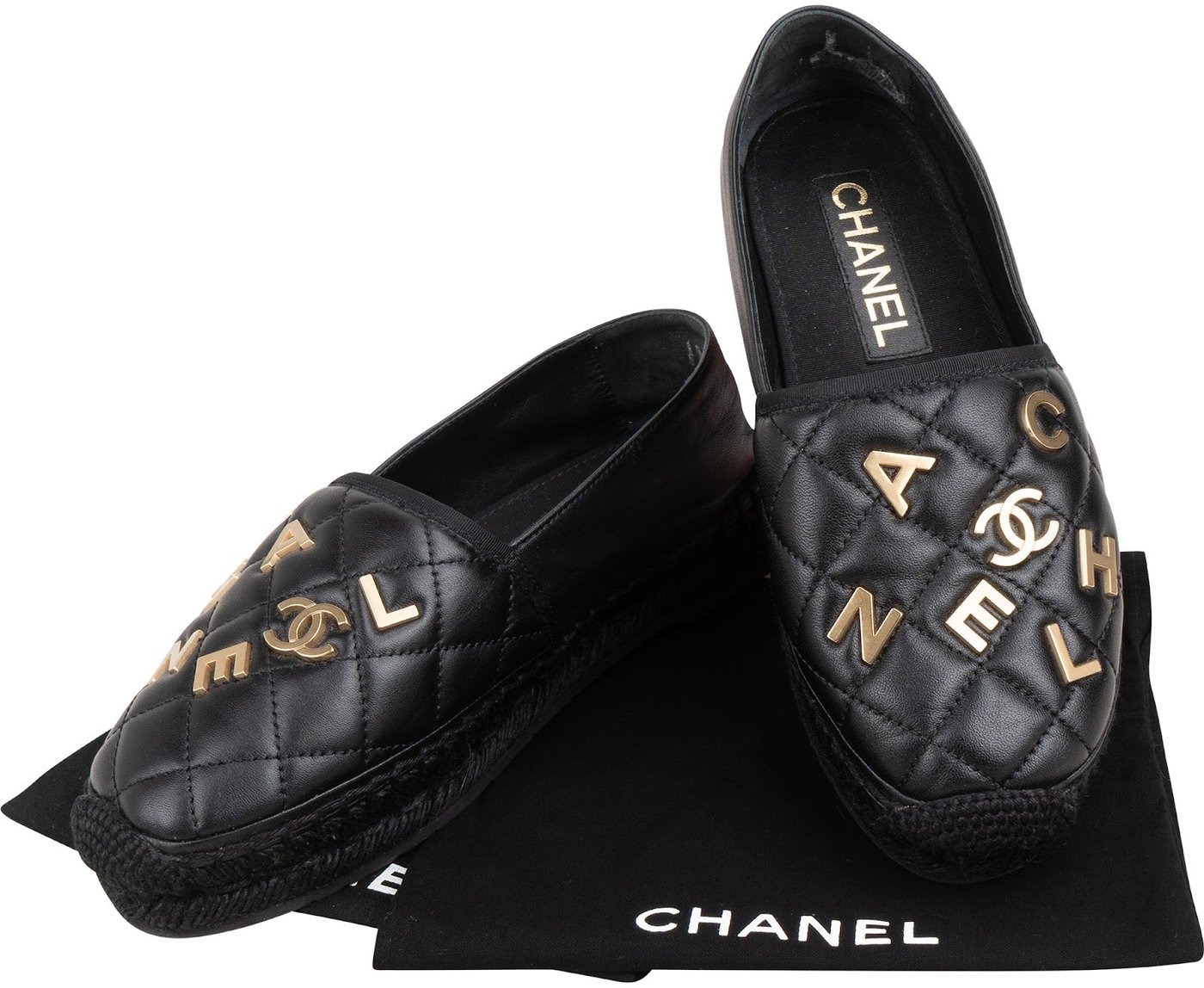 Chanel Quilted Lambskin Letter Emblem Espadrilles (36)