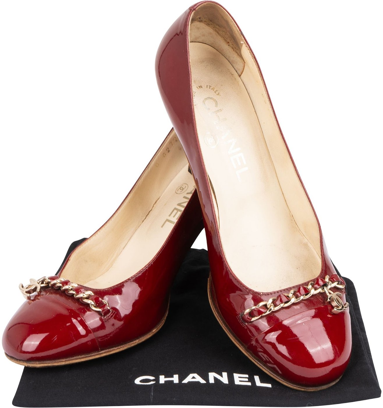 Chanel Red Patent Leather Chain CC Pumps (35,5)