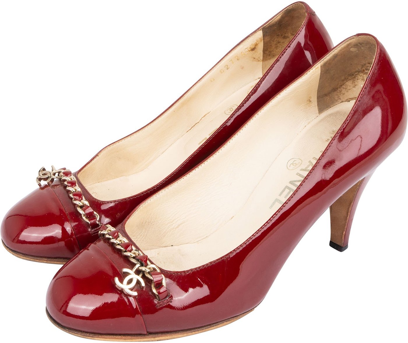 Chanel Red Patent Leather Chain CC Pumps (35,5)
