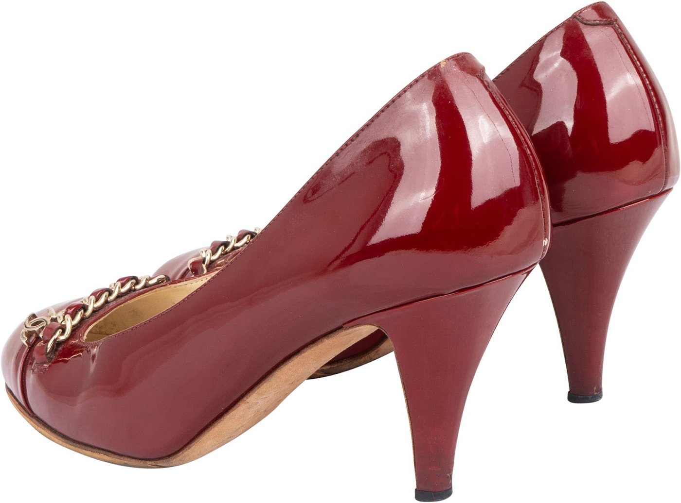 Chanel Red Patent Leather Chain CC Pumps (35,5)