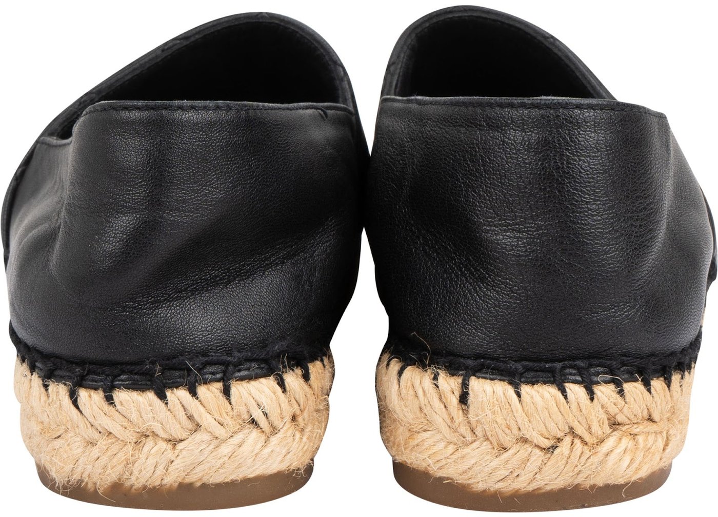 Chanel Black Leather Quilted Lambskin Espadrilles Shoes (40)