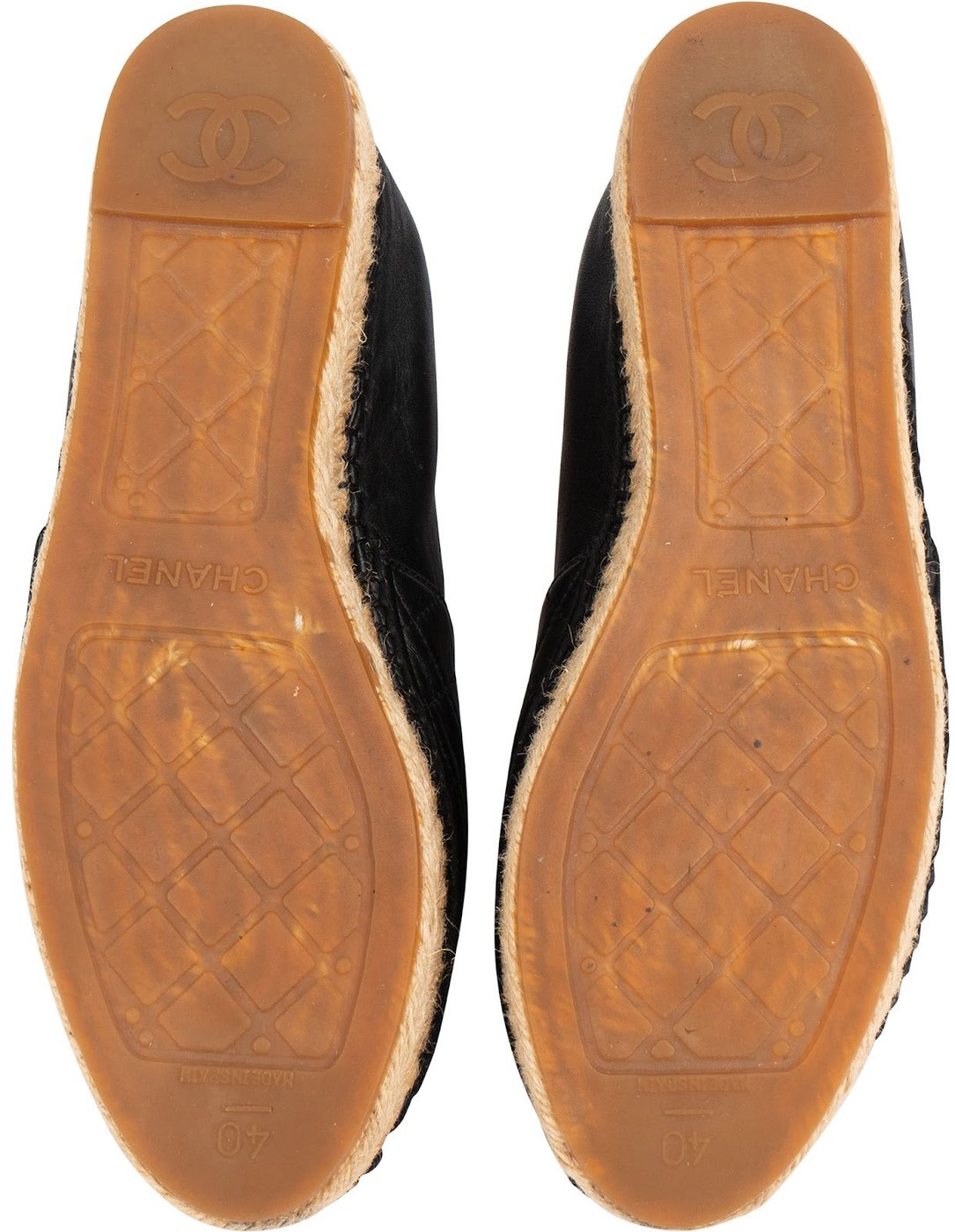 Chanel Black Leather Quilted Lambskin Espadrilles Shoes (40)