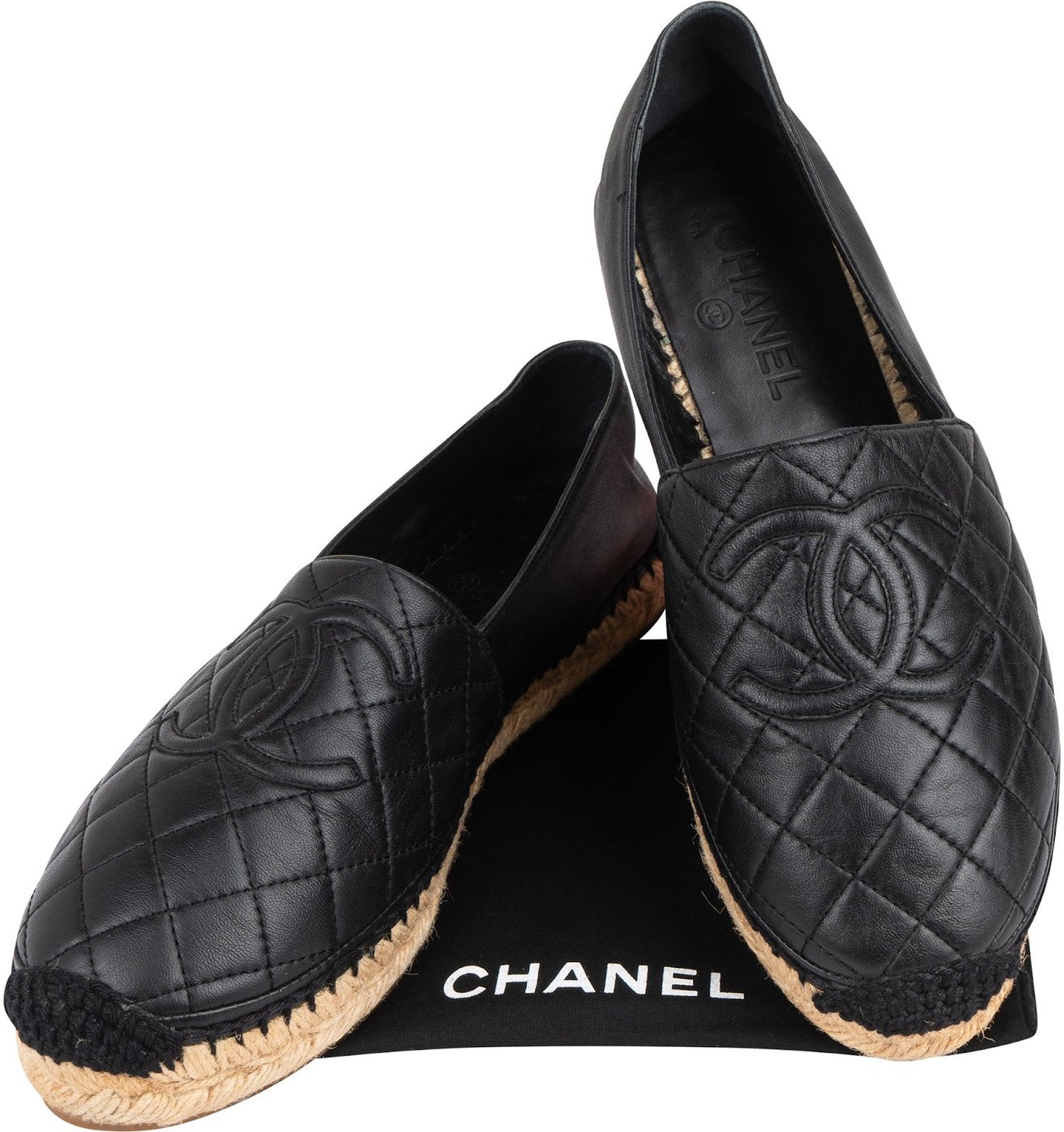 Chanel Black Leather Quilted Lambskin Espadrilles Shoes (40)