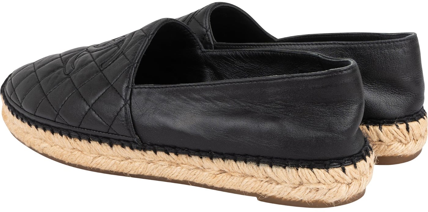 Chanel Black Leather Quilted Lambskin Espadrilles Shoes (40)