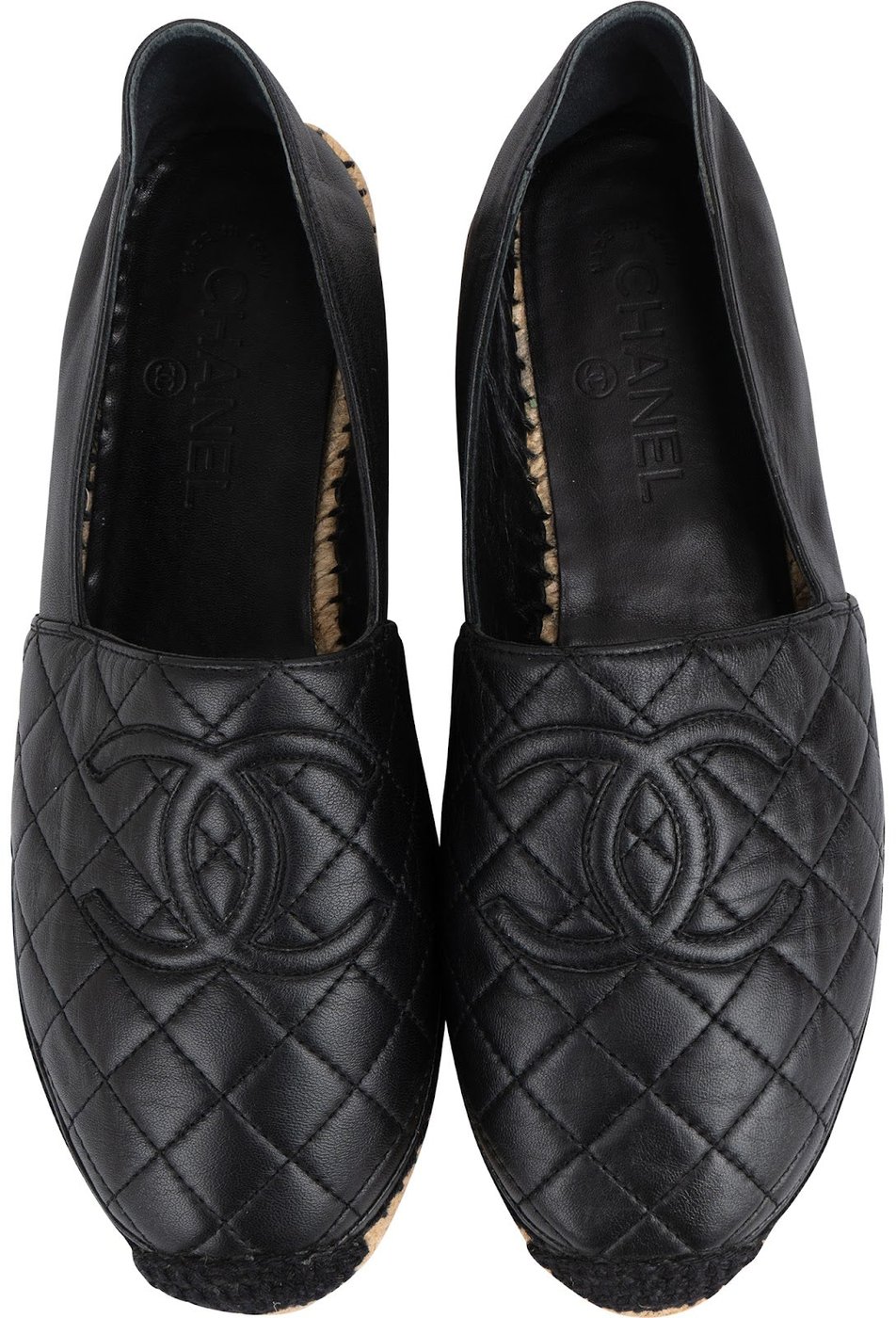 Chanel Black Leather Quilted Lambskin Espadrilles Shoes (40)